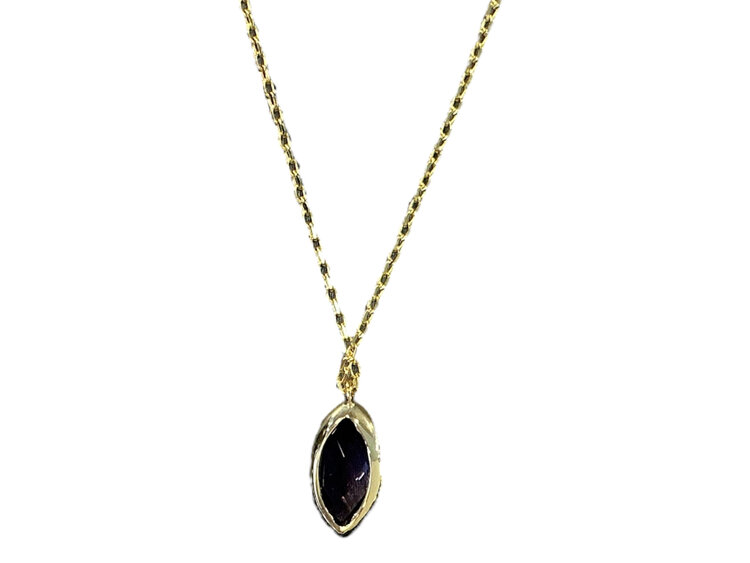 PRIMA NY (Y)14KY 10X5 AM BEZEL SET 10X5MM MARQUISE AMETHYST PENDANT WITH YELLOW GOLD CHAIN