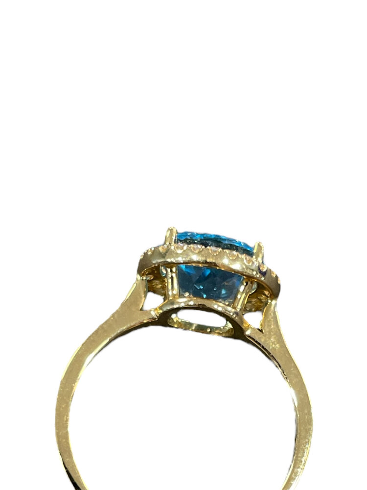 (R)14KY 3.11CT .19TW BLTP RND DIA HALO RING 14KT YELLOW GOLD