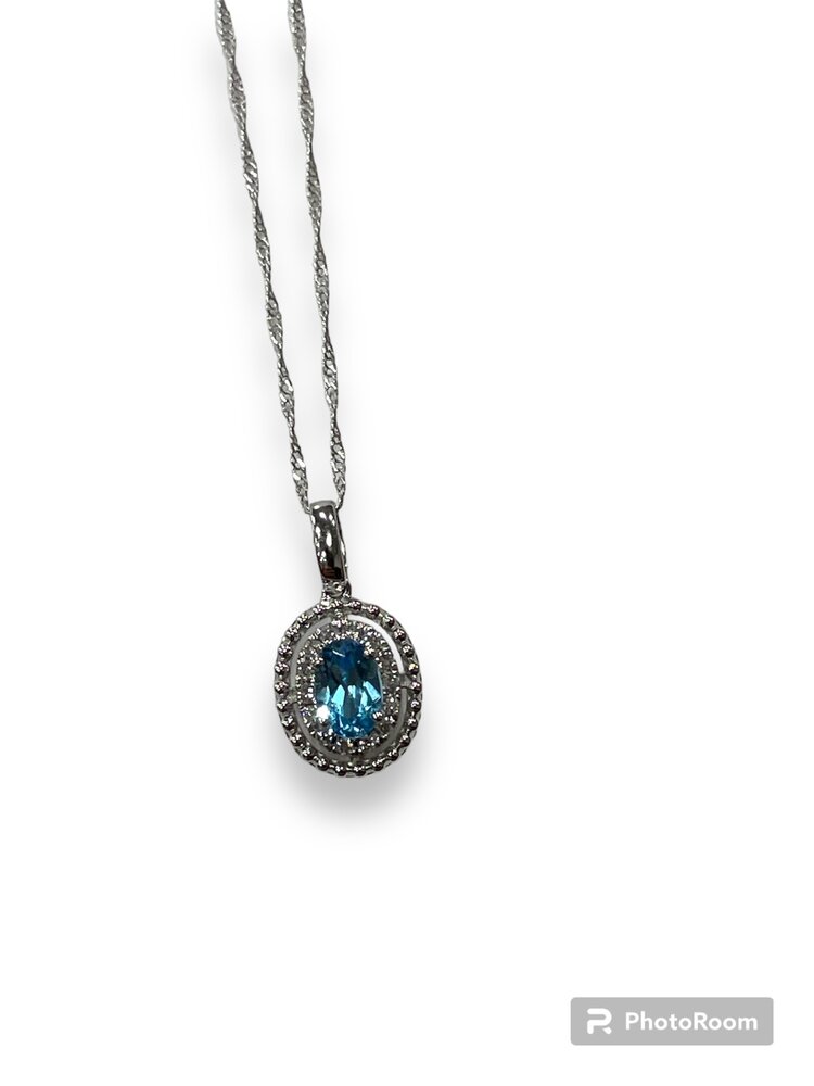 (R)14KW .68CT .10CTW DIA & BEAD OVAL CUT HALO PNDT  16” SINGAPORE CHAIN 14KT WG