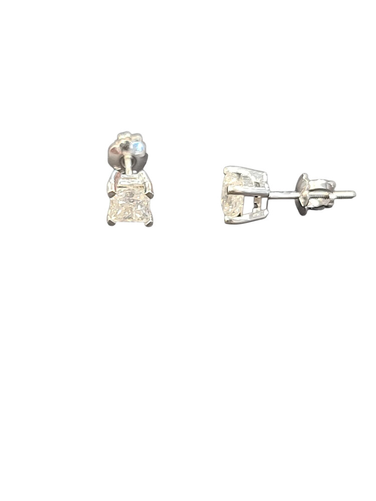 (Y)14K .75 DIA I G NATURAL DIAMOND STUDS PRINCESS CUT SCREW BACK