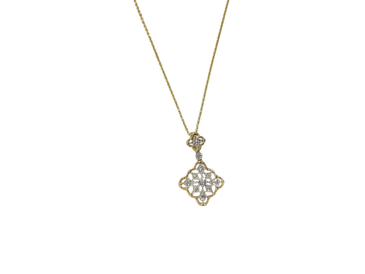 PRIMA NY (Y)14K 0.15DI ROUND DIAMOND 0.15CT TWO TONE PENDANT ON YELLOW GOLD CHAIN