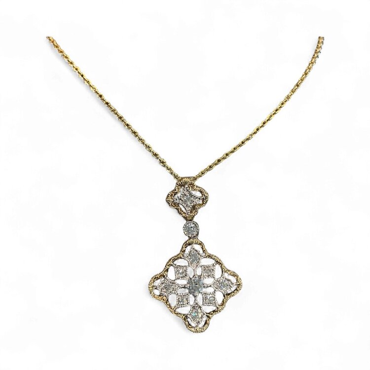 PRIMA NY (Y)14K 0.15DI ROUND DIAMOND 0.15CT TWO TONE PENDANT ON YELLOW GOLD CHAIN