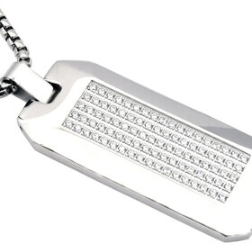 BLACKJACK (Y)BJ  CZ & STAINLESS STEEL DOG TAG 24” LONG ROUND BOX CHAIN