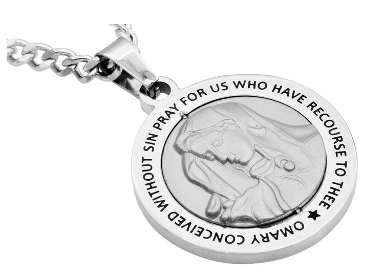 BLACKJACK (Y)BJ MOTHER MARY PENDANT STEEL ON CURB CHAIN 24” LONG