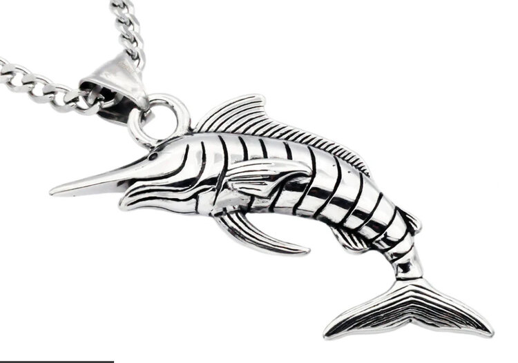 BLACKJACK (Y)BJ SWORDFISH 24” PENDANT STAINLESS STEEL ON CURB LINK CHAIN