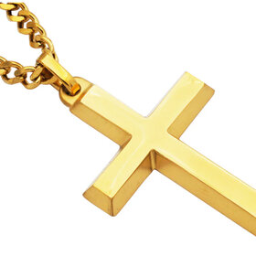 BLACKJACK (Y)BJ YELLOW STAINLESS STEEL CROSS NECKLACE MENS 24” CURB CHAIN