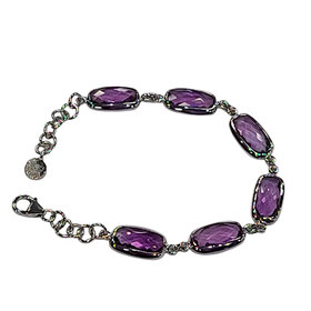 STEPHEN ESTELLE (Y)925 AMETHYST CHECKERBOARD CUT BEZEL SET W/ADJUSTABLE LINKS  SILVER  BRACELET