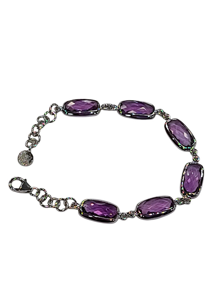 STEPHEN ESTELLE (Y)925 AMETHYST CHECKERBOARD CUT BEZEL SET W/ADJUSTABLE LINKS  SILVER  BRACELET