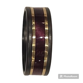 HEAVY STONE (R) HEAVYSTONE ZIR BUR 14K ZIRCONIUM BURLWOOD YELLOW GOLD BAND 8MM SIZE 10