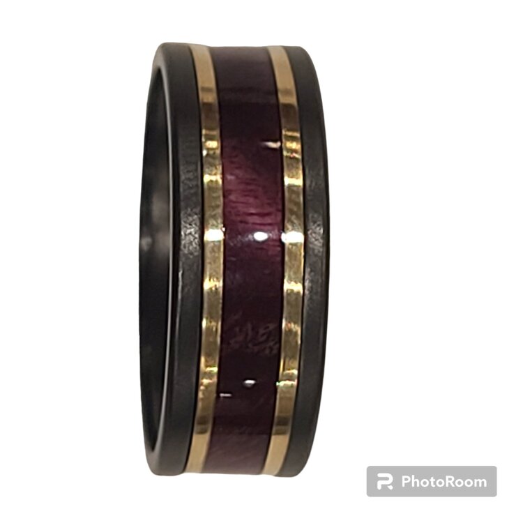 HEAVY STONE (R) HEAVYSTONE ZIR BUR 14K ZIRCONIUM BURLWOOD YELLOW GOLD BAND 8MM SIZE 10