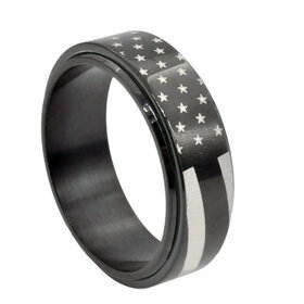 BLACKJACK (R)BJ USA FLAG SPINNER BLACK PLATED STEEL RING