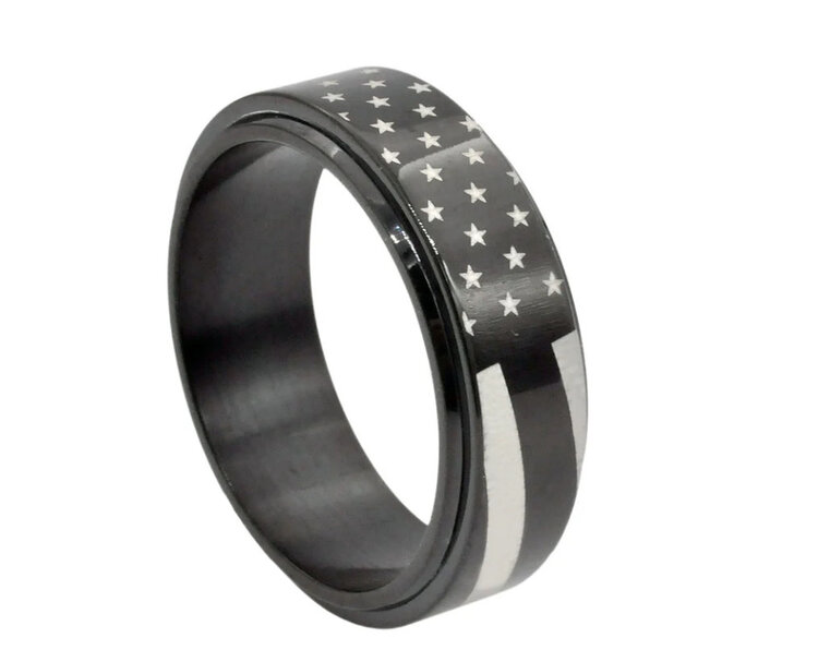 BLACKJACK (R)BJ USA FLAG SPINNER BLACK PLATED STEEL RING