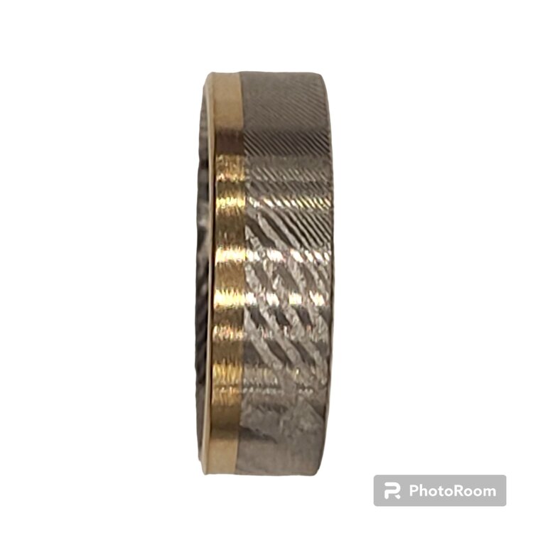 HEAVY STONE (R)HEAVYSTONE DAM 14K TWISTED DAMASCUS YELLOW GOLD BAND 7MM SIZE 10