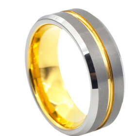 BLACKJACK (X) BJ SILVER W/YELLOW BEVELED EDGE TUNGSTEN GENTS BAND