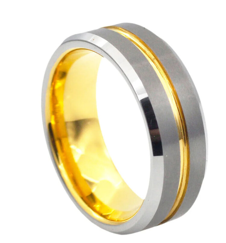 BLACKJACK (X) BJ SILVER W/YELLOW BEVELED EDGE TUNGSTEN GENTS BAND