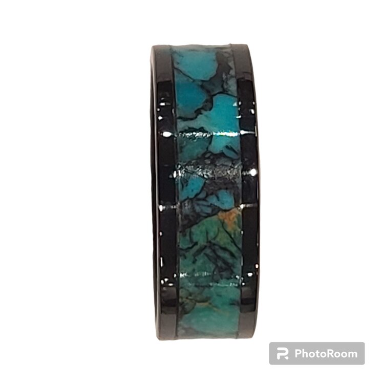 (R)HEAVYSTONE CER TUR CERAMIC TURQUOISE MATRIX INLAY BAND SIZE 10 8MM