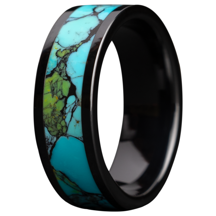 (R)HEAVYSTONE CER TUR CERAMIC TURQUOISE MATRIX INLAY BAND SIZE 10 8MM