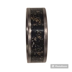 HEAVY STONE (R)HEAVYSTONE TAN MET SAN TANTULUM W/CRUSHED SAND METEORITE GOLD LEAF BAND SIZE 10 8MM