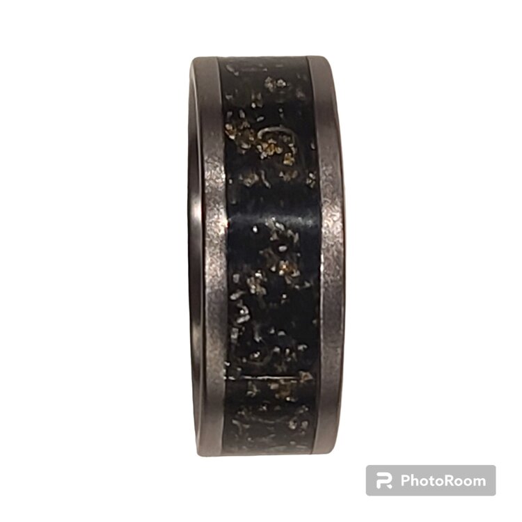 HEAVY STONE (R)HEAVYSTONE TAN MET SAN TANTULUM W/CRUSHED SAND METEORITE GOLD LEAF BAND SIZE 10 8MM