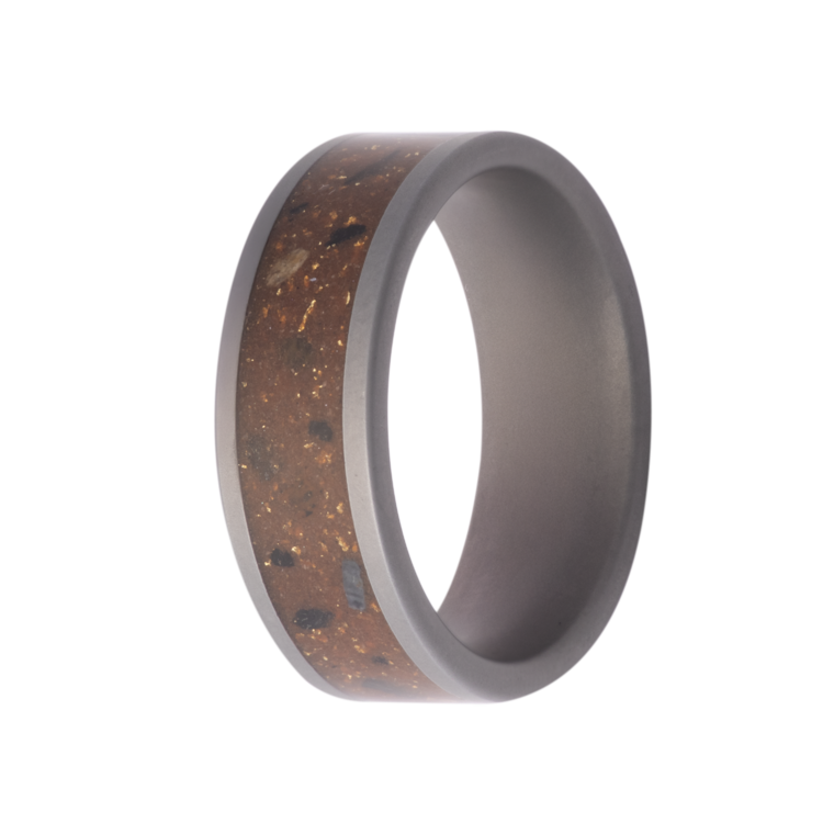HEAVY STONE (R)HEAVYSTONE TAN MET SAN TANTULUM W/CRUSHED SAND METEORITE GOLD LEAF BAND SIZE 10 8MM