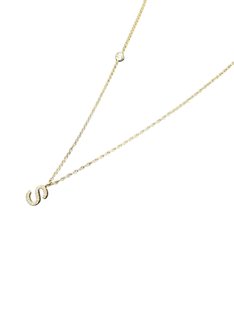 Roman + Jules (R)14K 0.08CT DIA DIAMOND INITIAL S PENDANT ON YELLOW GOLD CHAIN