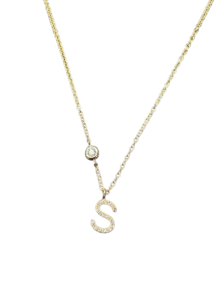 Roman + Jules (R)14K 0.08CT DIA DIAMOND INITIAL S PENDANT ON YELLOW GOLD CHAIN