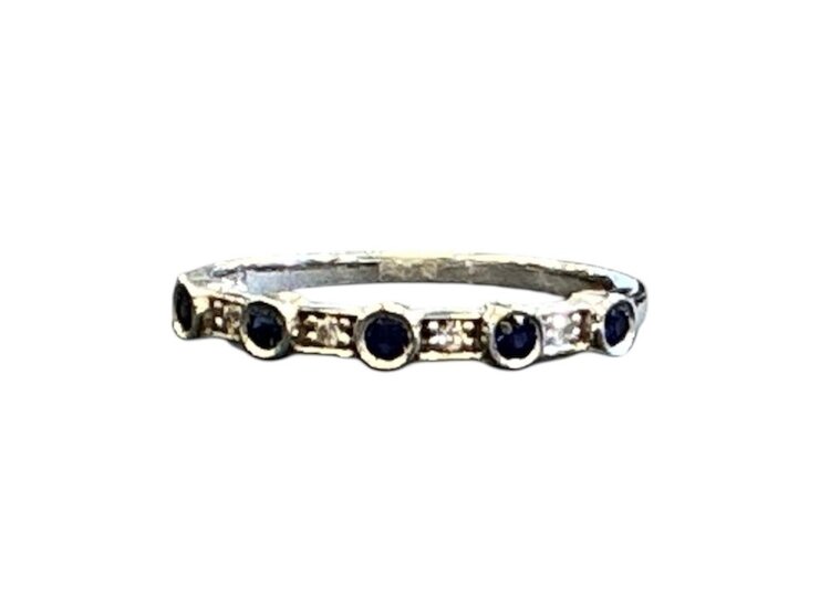 PRIMA NY (Y)14K 0.04CT & 0.16CT ROUND DIAMOND BLUE SAPPHIRE WHITE GOLD BAND FINGER SIZE 6.25