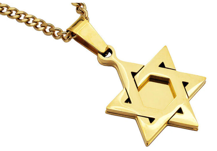 BLACKJACK (Y)STAR DAVID YELLOW STEEL GENTS PENDANT WITH 24” LONG CURB LINK CHAIN