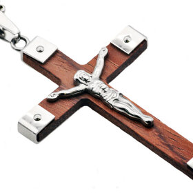 BLACKJACK (Y)WOOD STEEL CRUCIFIX  PENDANT GENTS