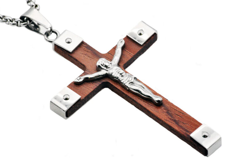BLACKJACK (Y)WOOD STEEL CRUCIFIX  PENDANT GENTS