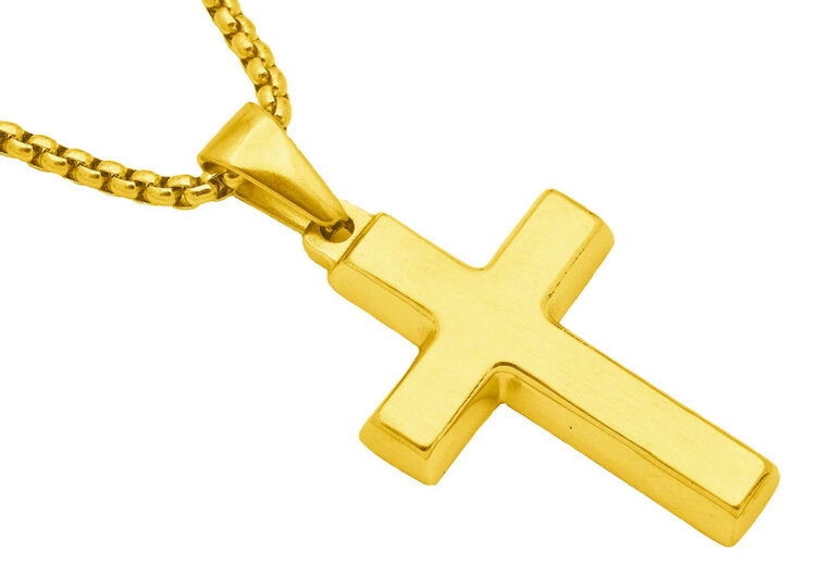 BLACKJACK (Y)BJ YELLOW STAINLESS STEEL CROSS NECKLACE MENS