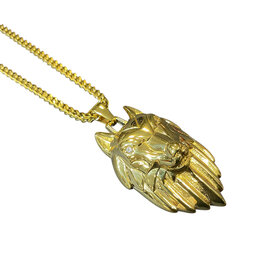 BLACKJACK (Y)BJ WOLF HEAD GOLD STAINLESS STEEL CZ EYES W/24” FRANCO CHAIN