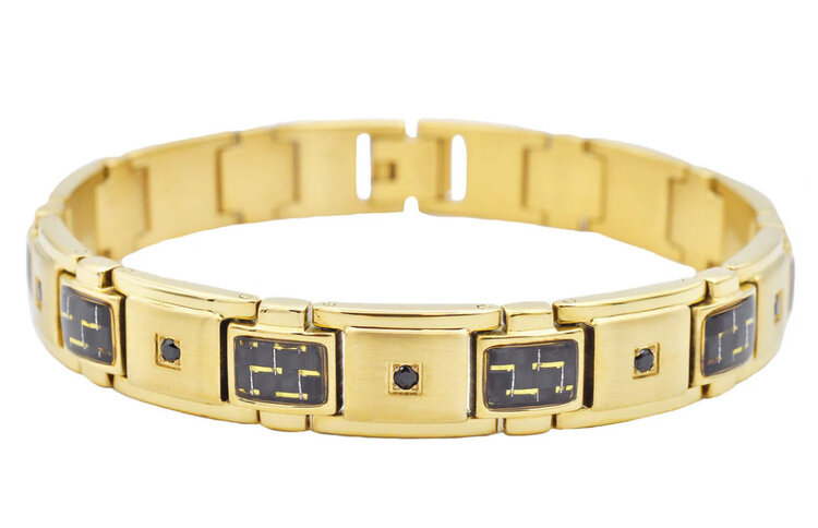 BLACKJACK (Y)STAINLESS STEEL BRACELET BLACK CZ & CARBON FIBER