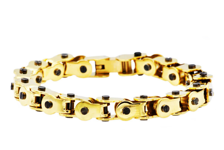 BLACKJACK (Y) (Y)BJ BLACK & GOLD SCREW BIKE BRACELET STAINLESS STEEL BRACELET
