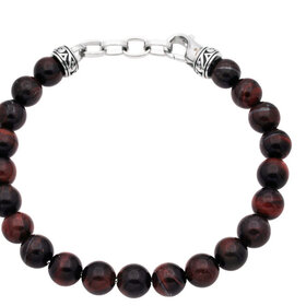 BLACKJACK (R)RED TIGER EYE GENUINE STEEL 8MM BEAD BRACELET GENTS