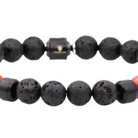 BLACKJACK (R) BJ LAVA RED JASPER STAINLESS STEEL BEADED BRACELET