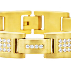 BLACKJACK (Y)BJ CZ YT STEEL YELLOW STAIN STEEL MENS BRACELET WITH CLEAR STONES