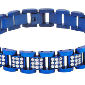 BLACKJACK (Y)BJ BLUE CZ STEEL MENS BRACELET WITH CLEAR STONES