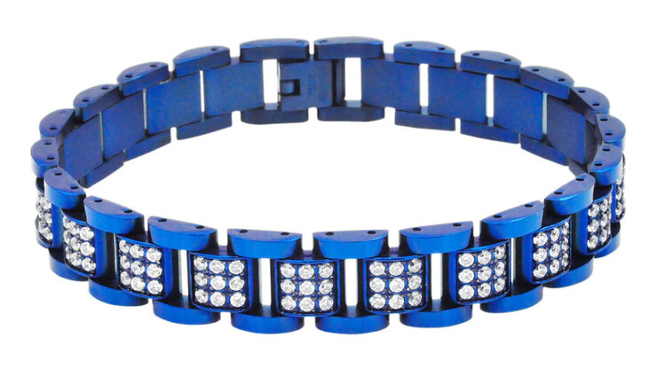 BLACKJACK (Y)BJ BLUE CZ STEEL MENS BRACELET WITH CLEAR STONES