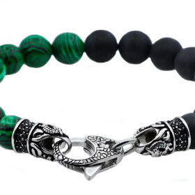 BLACKJACK (X)BJ MALACHITE & ONYX MENS BEADED BRACELET