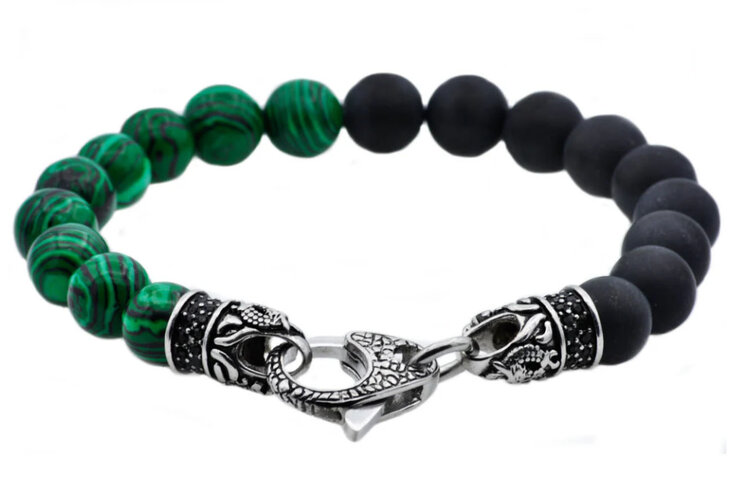 BLACKJACK (X)BJ MALACHITE & ONYX MENS BEADED BRACELET