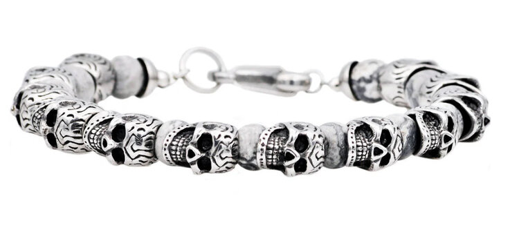 BLACKJACK (X)BJ SKL & JASPER MEN’S SKULL AND JASPER BRACELET