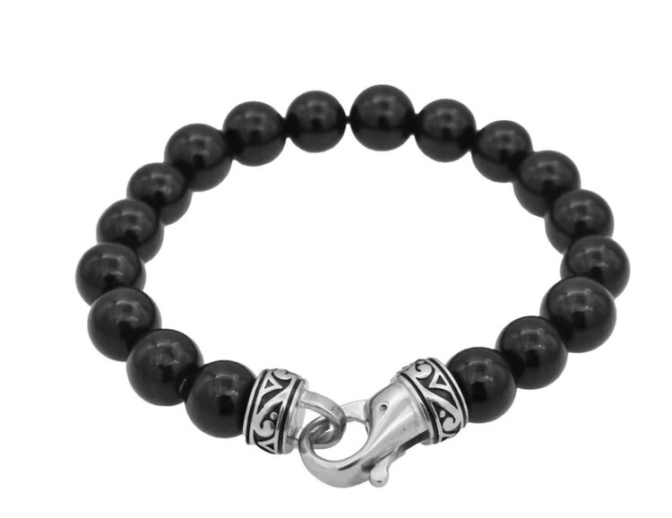 BLACKJACK (Y)BJ ONYX 10MM BEAD STAINLESS STEEL BRACELET