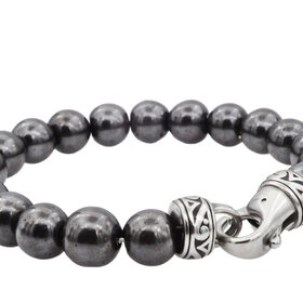 BLACKJACK (Y)BJ HEMATITE BEAD 10MM STAINLESS STEEL BRACELET