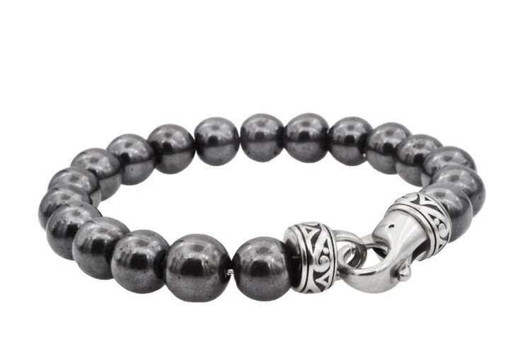 BLACKJACK (Y)BJ HEMATITE BEAD 10MM STAINLESS STEEL BRACELET