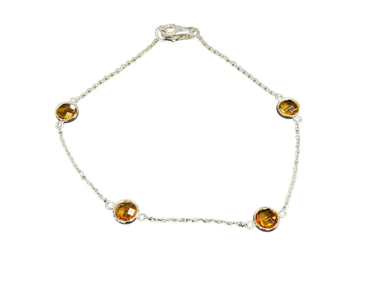 PRIMA NY (Y)14KW 1.86TW CITRINE CHECKERED  BOARD CUT BEZEL SET  BY THE YARD ON CABLE CHAIN,  7” LONG WHITE GOLD  BRACELET