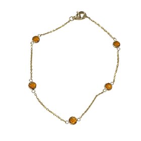 PRIMA NY (Y)14KY 1.17TW CITRINE ROUND CHECKEREDBOARD CUT BEZEL SET BY THE YARD W/CABLE CHAIN, 7” LONG  YELLOW GOLD BRACELET