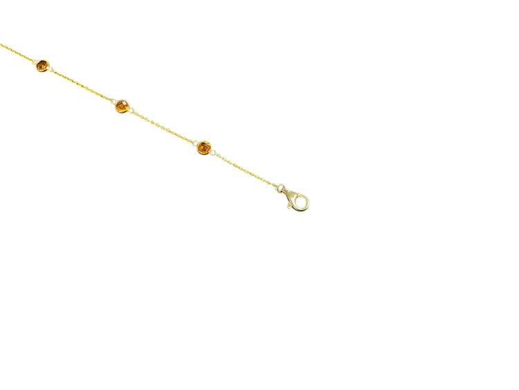 PRIMA NY (Y)14KY 1.17TW CITRINE ROUND CHECKEREDBOARD CUT BEZEL SET BY THE YARD W/CABLE CHAIN, 7” LONG  YELLOW GOLD BRACELET