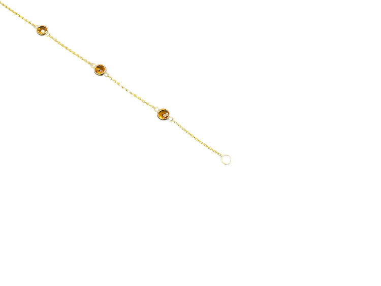 PRIMA NY (Y)14KY 1.17TW CITRINE ROUND CHECKEREDBOARD CUT BEZEL SET BY THE YARD W/CABLE CHAIN, 7” LONG  YELLOW GOLD BRACELET