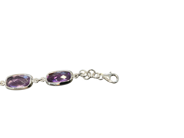 STEPHEN ESTELLE (Y)925 AMETHYST CHECKERBOARD CUT BEZEL SET W/ADJUSTABLE LINKS  SILVER  BRACELET